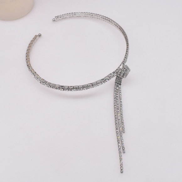 Fashion Diamond style studded Knotted Bowknot Tassel Choker - Picture 2 of 2